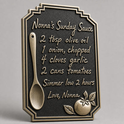 Custom Handwritten Recipe Plaque | Antique Brass Family Recipe Sign | Personalised Kitchen Keepsake Gift