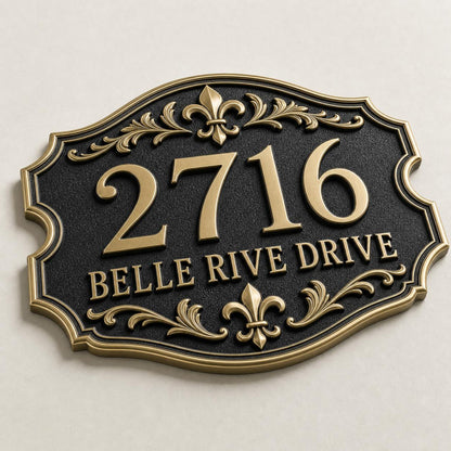 Personalised House Number Sign | Antique Brass Address Plaque | Custom Street/Family Name Board