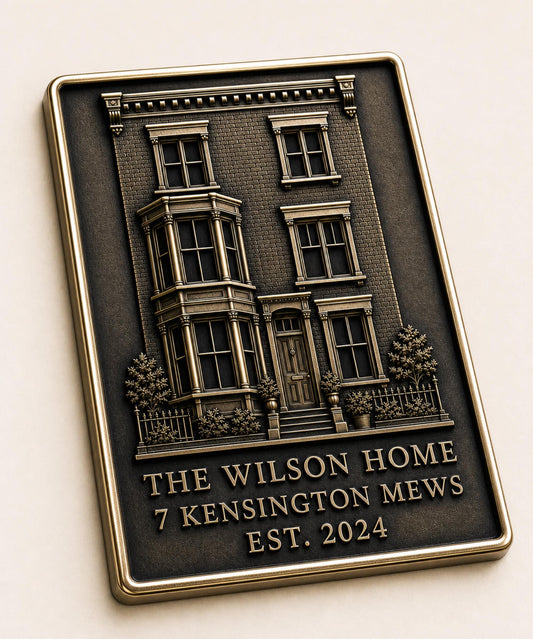 Personalised House Portrait Plaque | Custom Home Relief | Antique Brass New Home Keepsake
