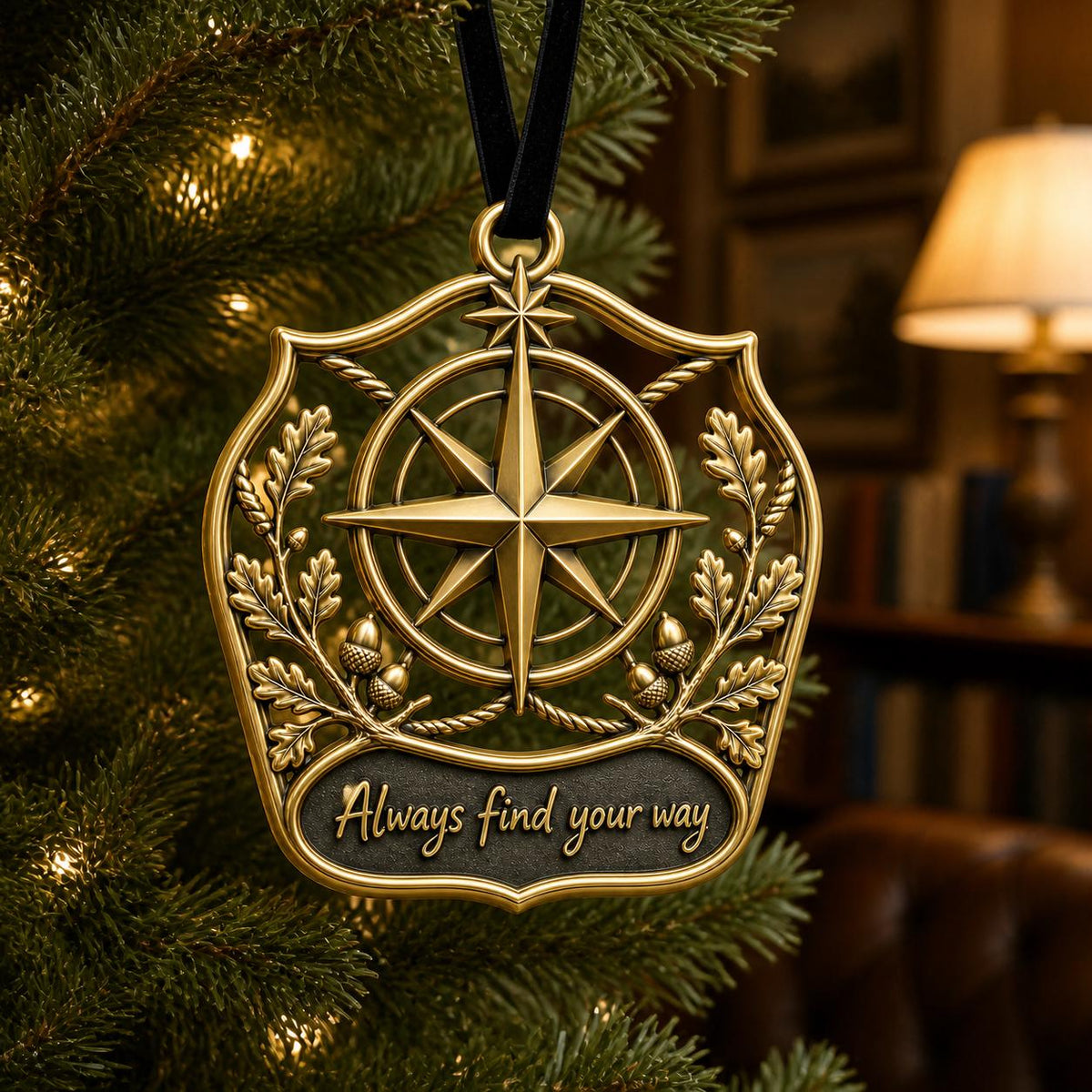 Large Personalized Compass Ornament | Antique Brass Christmas Hanging