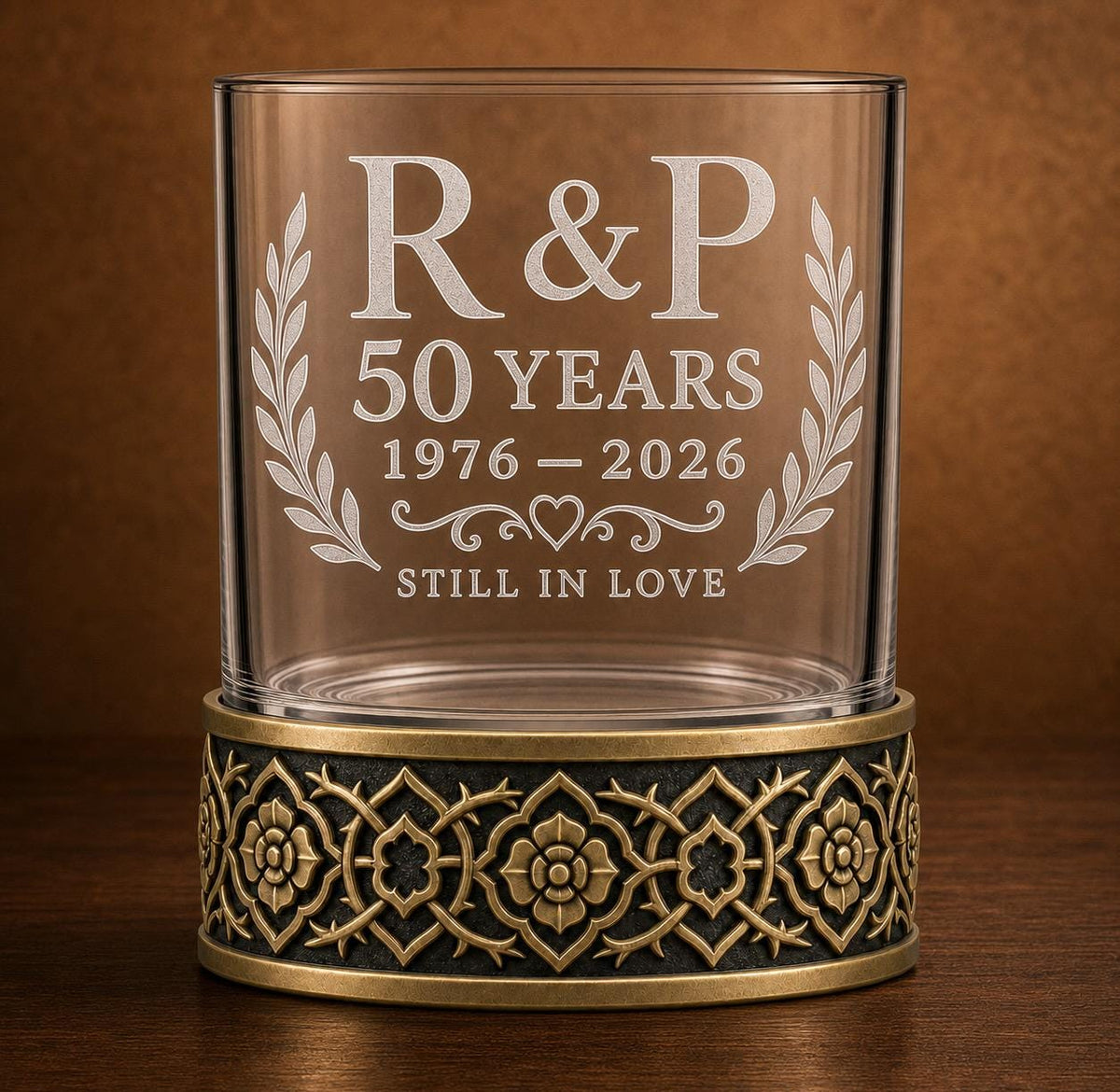 Personalised Laser Etched Brass Base Whiskey Glass | Custom Text/Name Glasses | Anniversary Gift