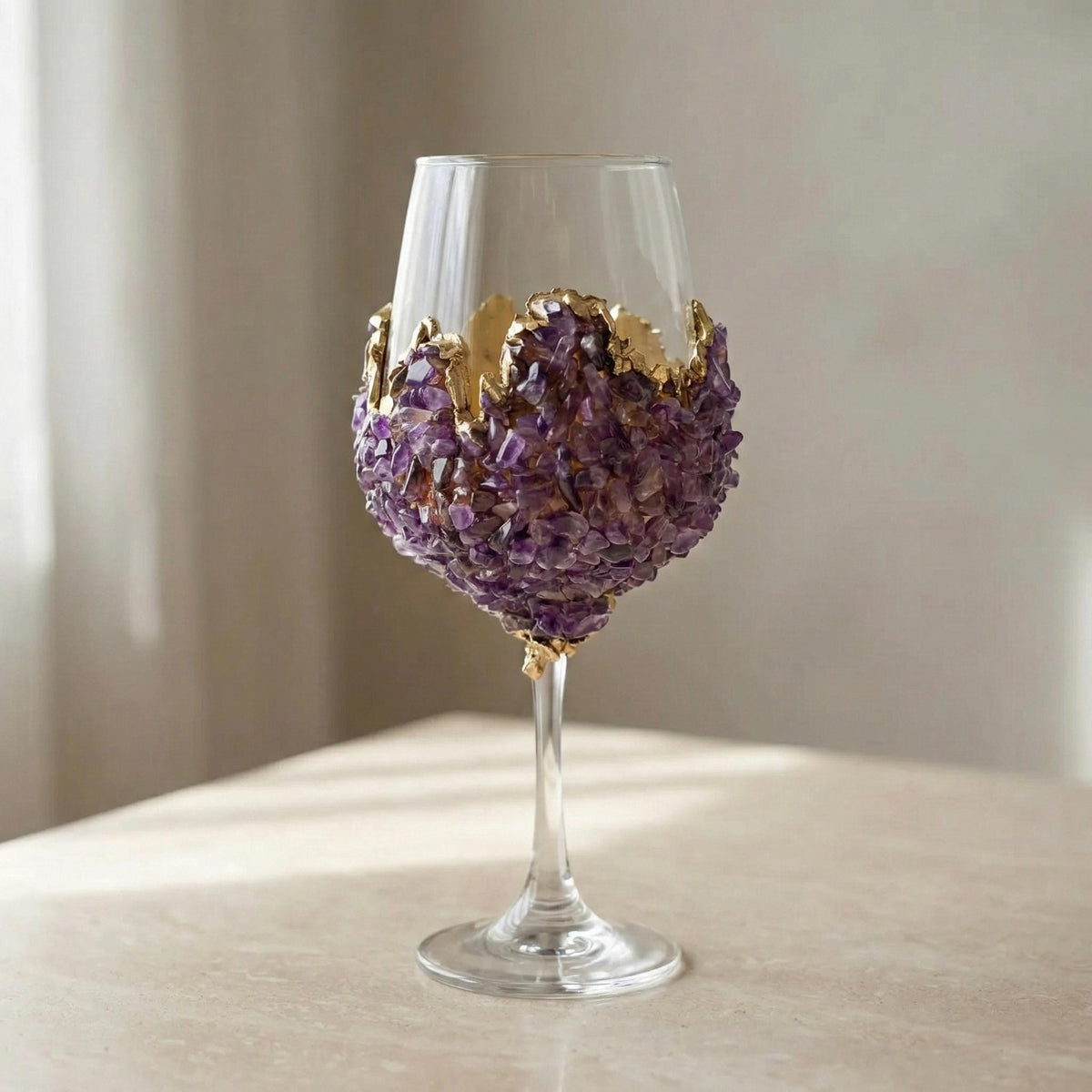 Agate Crystal Wine Glasses – Stone Over the Bowl, 16 oz