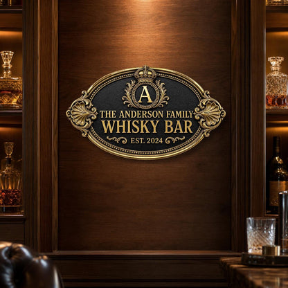 Personalised Home Bar Sign | Antique Brass Whisky Plaque | Custom Man Cave Gift
