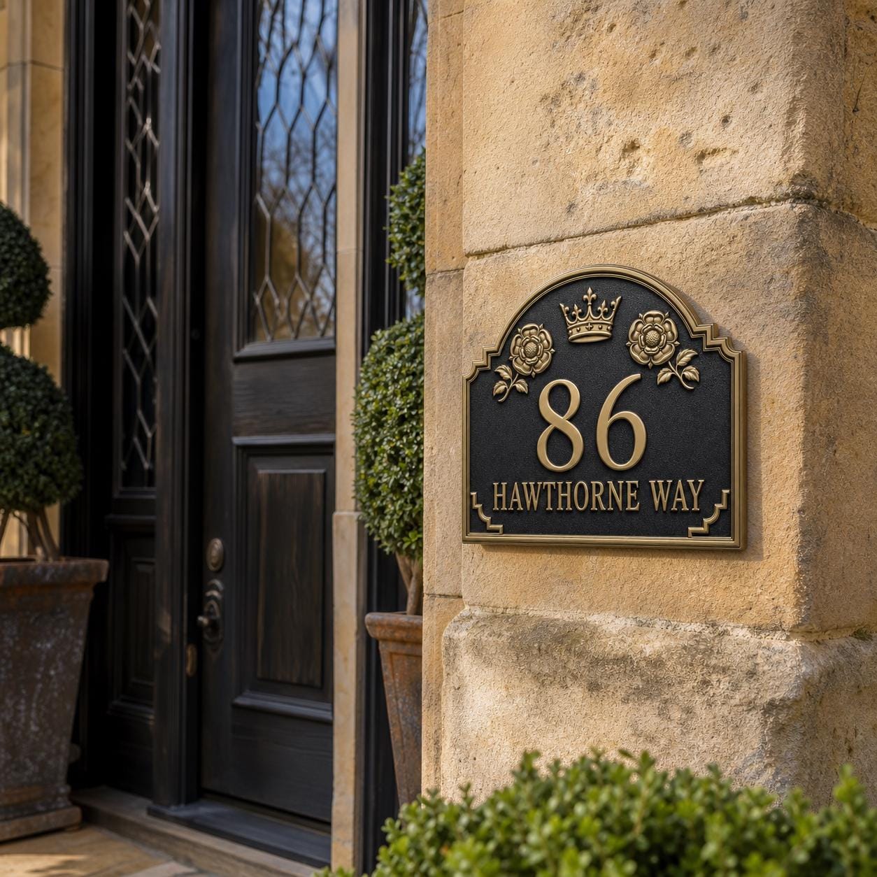Personalised House Number Sign | Antique Brass Address Plaque | Custom Street/Family Name Board