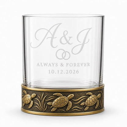 Personalized Sea Turtle Whiskey Glass – Custom Etched Old Fashioned Glass, 10 oz