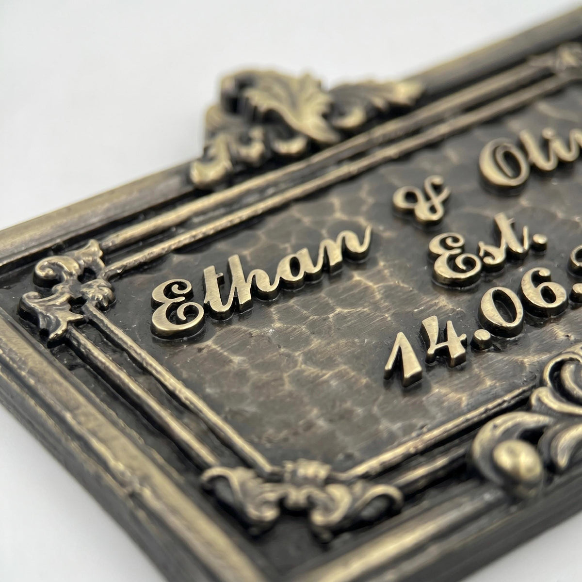 Personalized Family Name Plaque, Established Sign in Antique Brass, Anniversary or New Home Gift