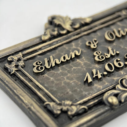 Personalized Family Name Plaque, Established Sign in Antique Brass, Anniversary or New Home Gift