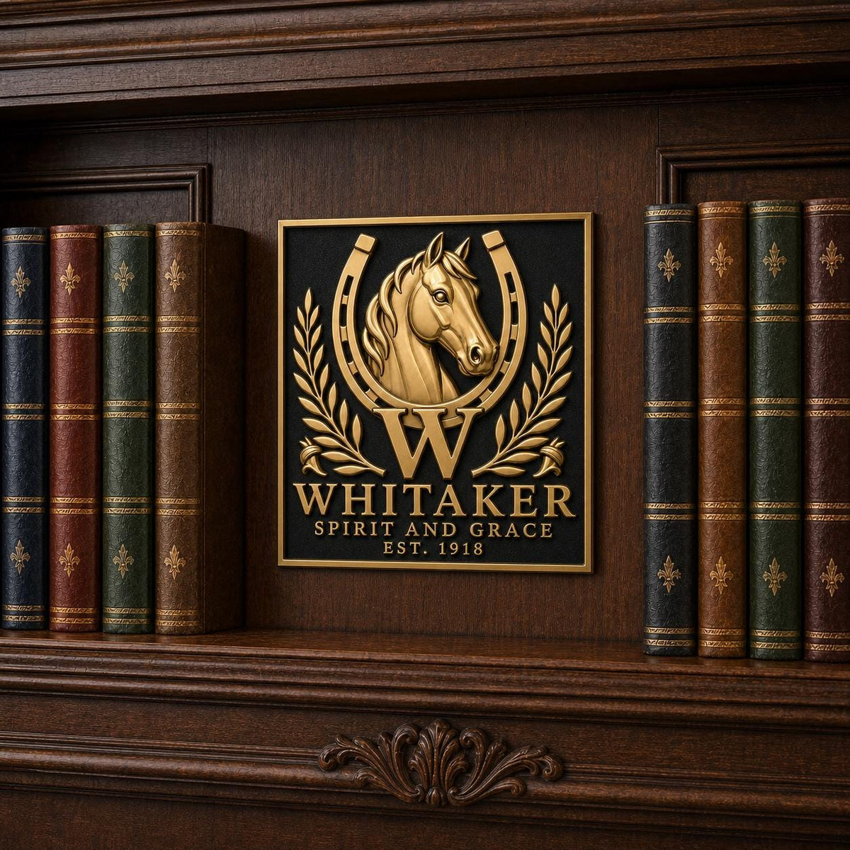 Custom Family Seal Plaque | Personalised Monogram, Ancestry Crest & Motto | Brass House Sign