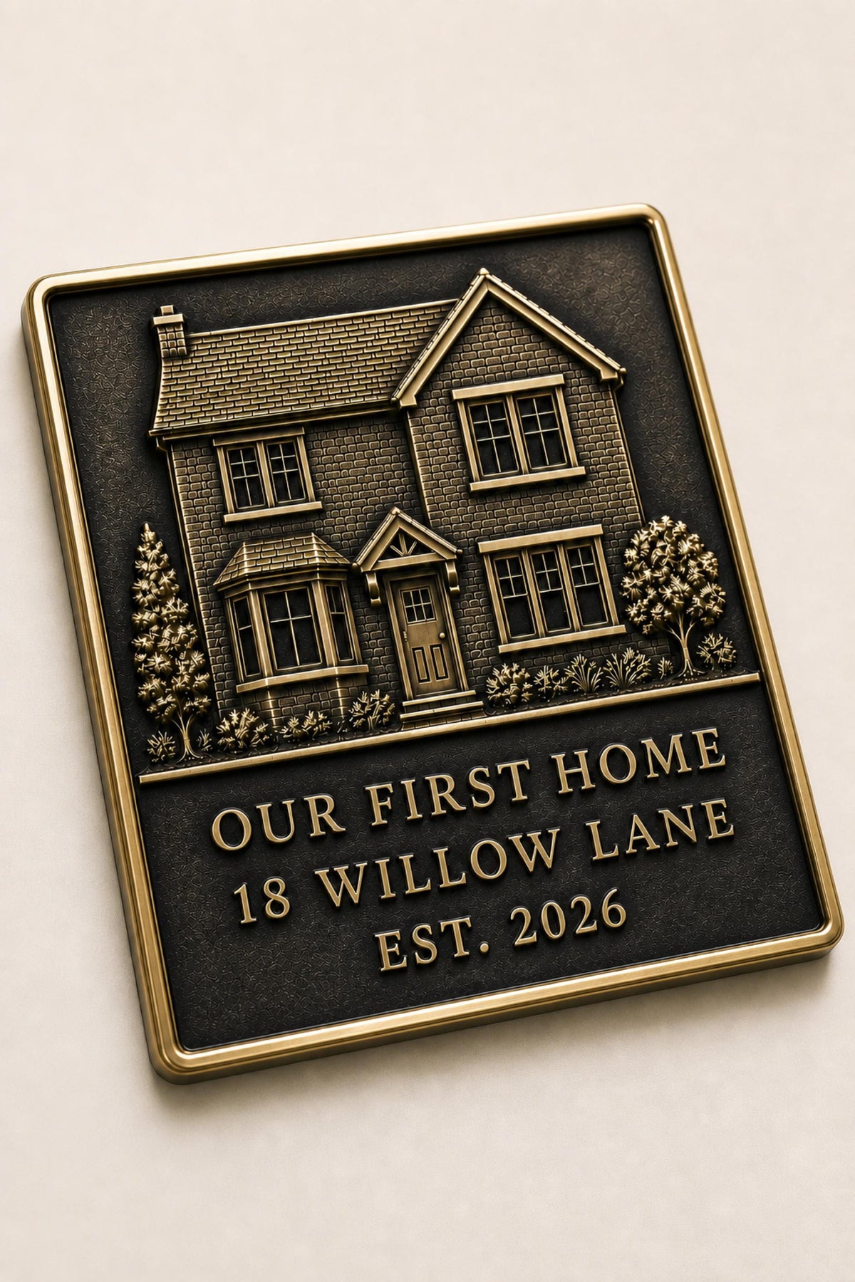 Custom House Portrait Plaque | Personalised Architectural Relief | Antique Brass Keepsake Gift