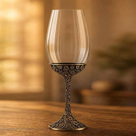 Personalised Birth Flower Wine Glass, Openwork Brass Daffodil Stem