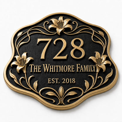 Personalised House Number Sign | Antique Brass Address Plaque | Custom Street/Family Name Board