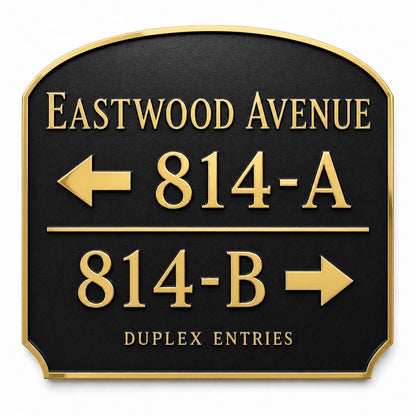 Personalized Duplex Address Sign, Left Right Entry Plaque, Custom Brass House Number Sign