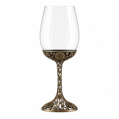 October Marigold Wine Glass, Personalised Birth Flower, Openwork Brass Stem, Custom Etched Gift