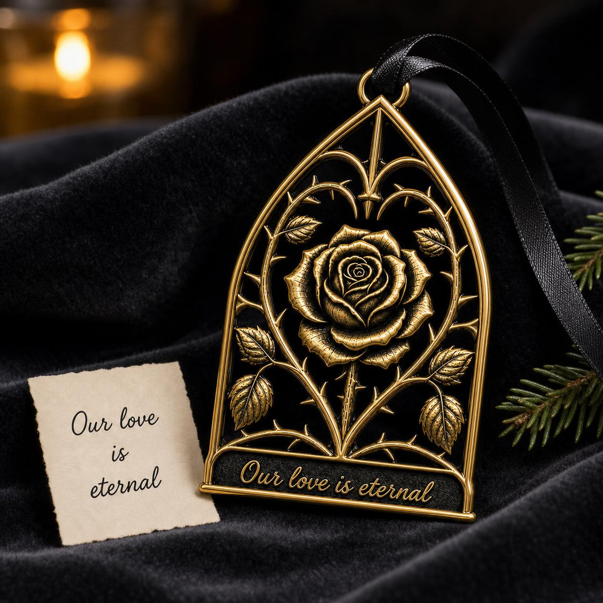 Large Personalized Rose Memorial Ornament | Couple Keepsake | Copper & Brass Christmas Decor