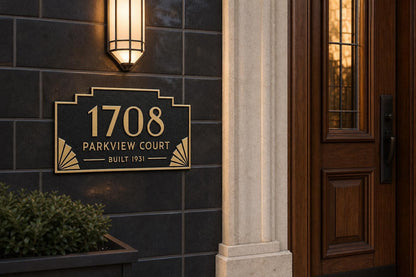 Personalised Art Deco House Number | Antique Brass Address Plaque