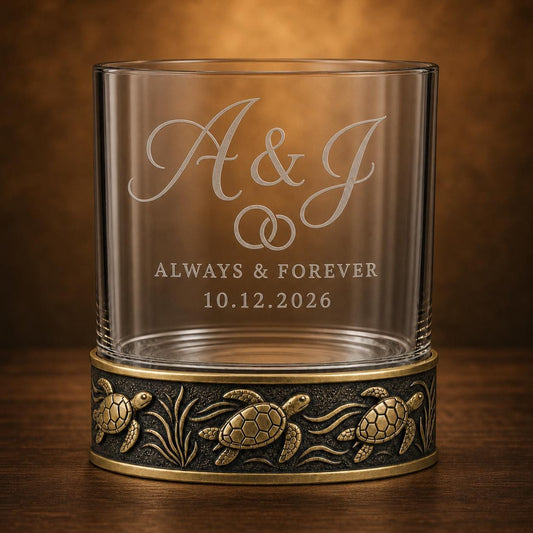 Personalized Sea Turtle Whiskey Glass – Custom Etched Old Fashioned Glass, 10 oz