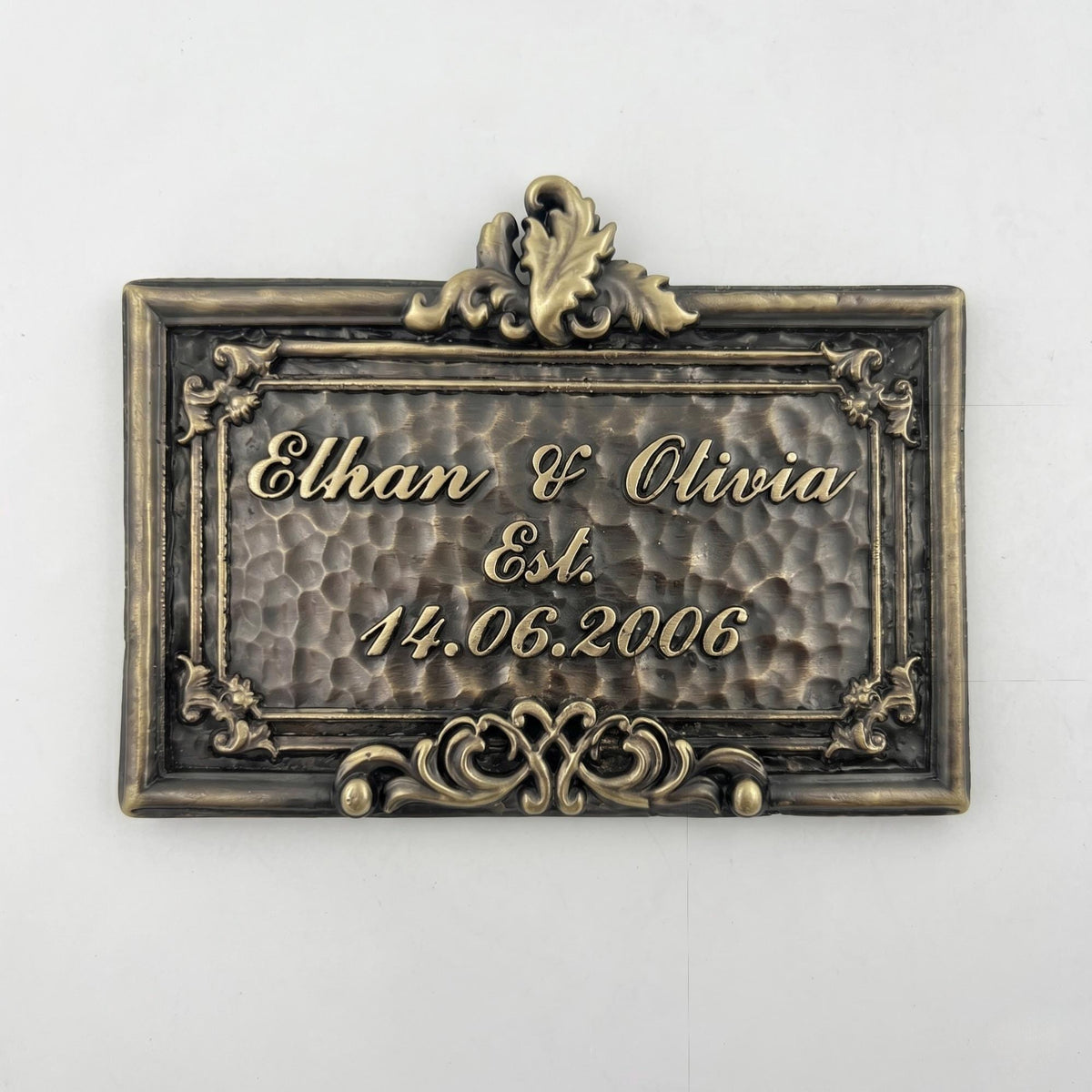 Personalized Family Name Plaque, Established Sign in Antique Brass, Anniversary or New Home Gift
