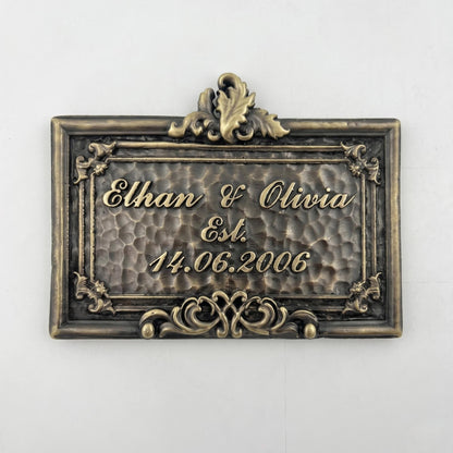 Personalized Family Name Plaque, Established Sign in Antique Brass, Anniversary or New Home Gift
