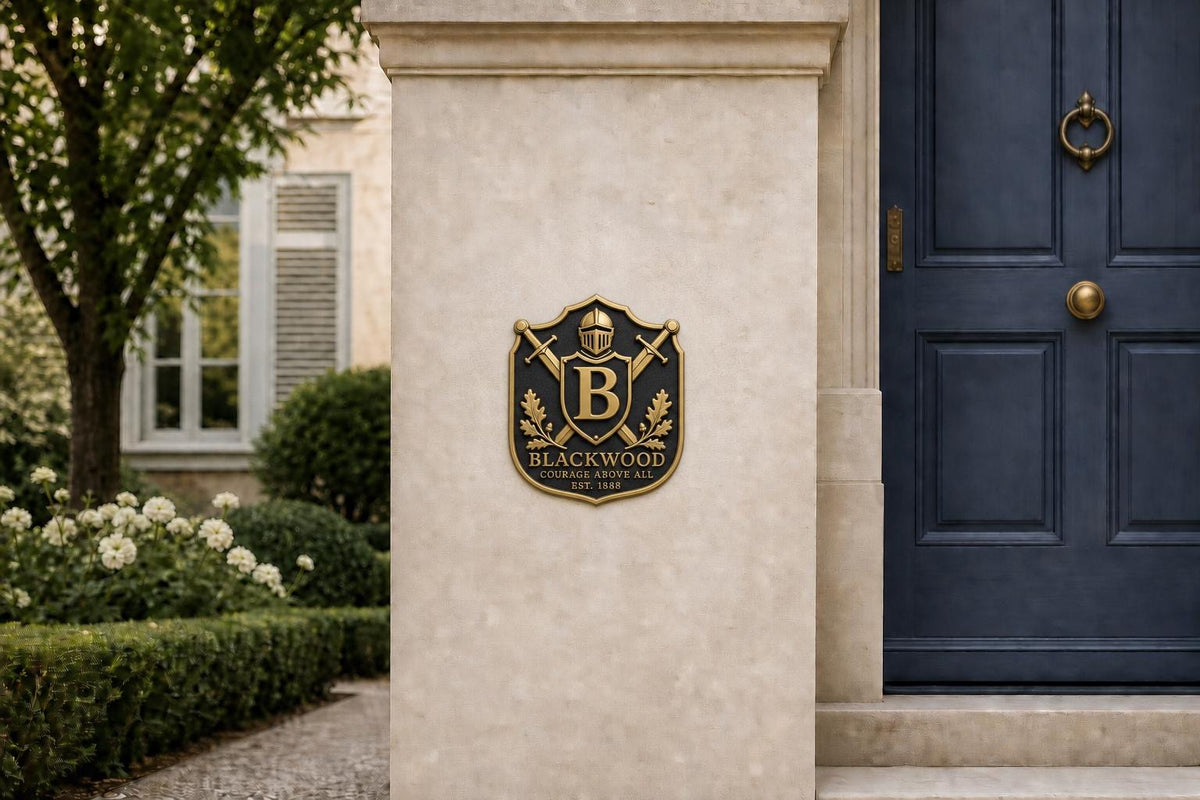 Family Heritage Plaque | Bespoke Coat of Arms, Name & Founding Date | Raised Metal Wall Art