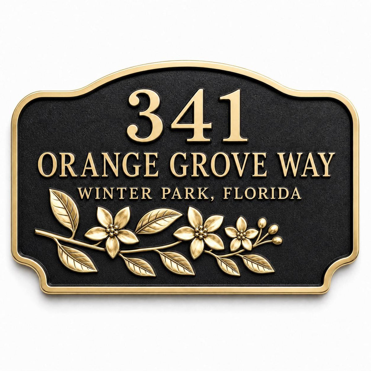 Personalised Orange Blossom Address Plaque | Custom Antique Brass House Number | Outdoor Wall Decor