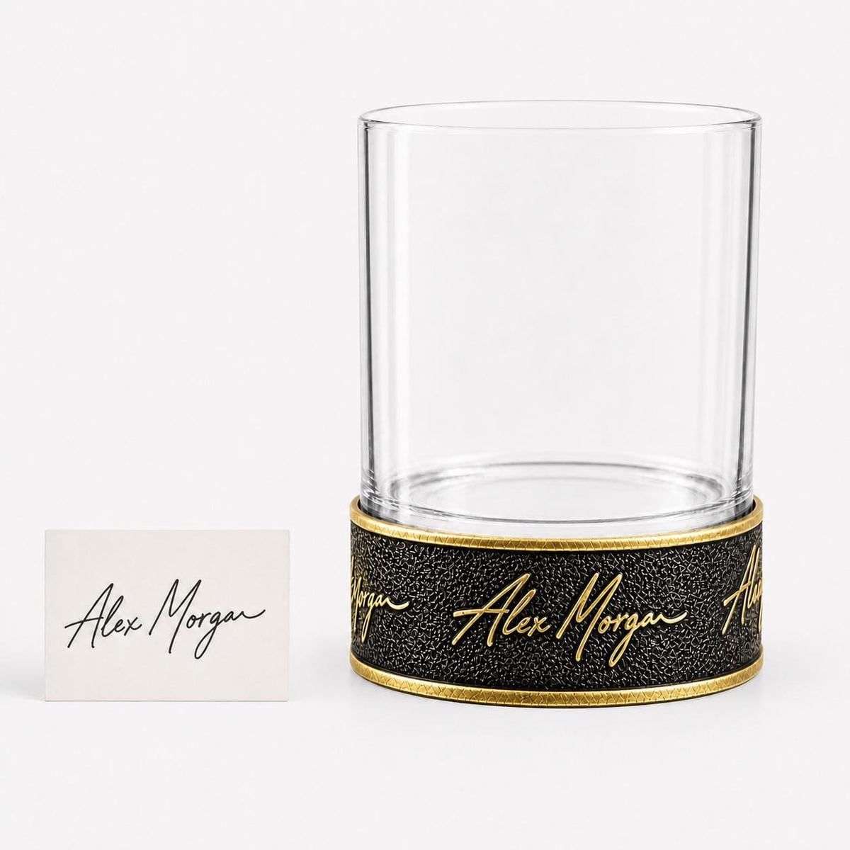 Personalized Handwriting Whiskey Glass – Signature Raised in Metal, 10 oz