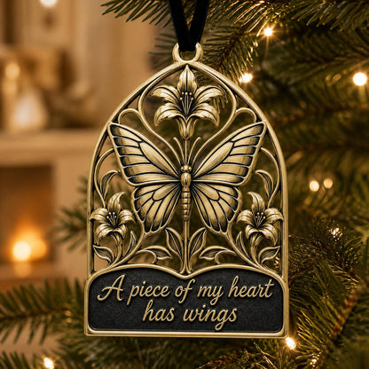 Large Personalized Butterfly Memorial Ornament | Antique Brass Christmas Decor