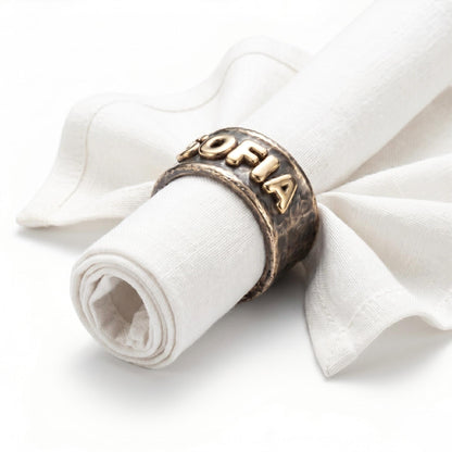 Personalized Brass Embossed Napkin Rings, Antique Gold Brass, Set of 4 Wedding Table Decor