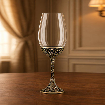 May Lily of the Valley Wine Glass, Personalised Birth Flower, Openwork Brass Stemware