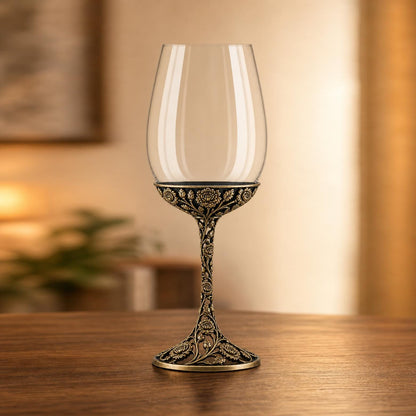 Personalised January Carnation Wine Glass, Custom Etching, Antique Brass Birth Flower Stemware