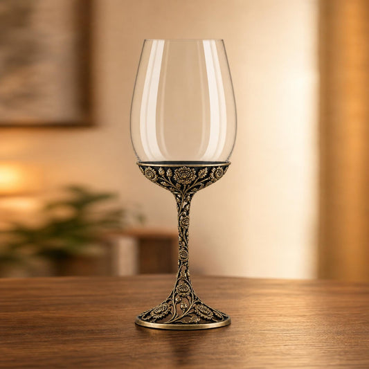 Personalised January Carnation Wine Glass, Custom Etching, Antique Brass Birth Flower Stemware