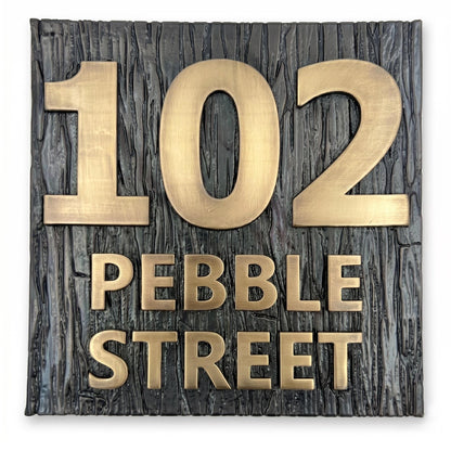 Custom House Number Sign | Electroformed Brass Address Plaque | 5 Finishes | Floating Mount | Housewarming Gift