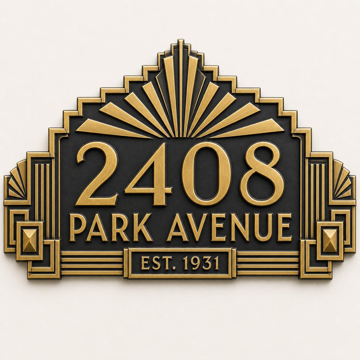 Personalized Antique Brass House Number Plaque | Custom Address Sign | Art Deco Design