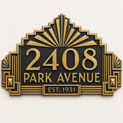 Personalized Antique Brass House Number Plaque | Custom Address Sign | Art Deco Design