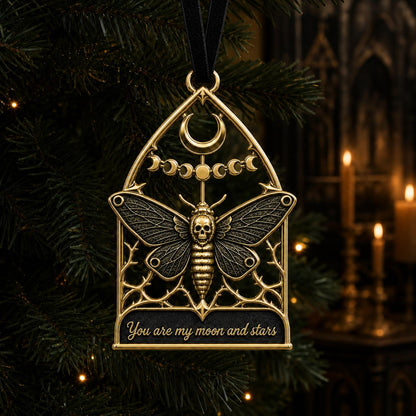 Large Personalized Moth Memorial Ornament | Gothic Antqiue Brass decor | Custom Keepsake