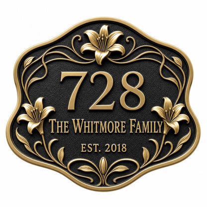 Personalised House Number Sign | Antique Brass Address Plaque | Custom Street/Family Name Board