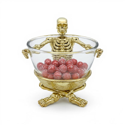 Skeleton Bowl with Glass Insert – Gothic Decorative Dish | Gold, Silver or Antique Finish | Halloween Candy Bowl & Home Decor