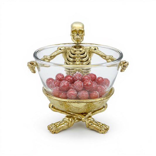 Skeleton Bowl with Glass Insert – Gothic Decorative Dish | Gold, Silver or Antique Finish | Halloween Candy Bowl & Home Decor