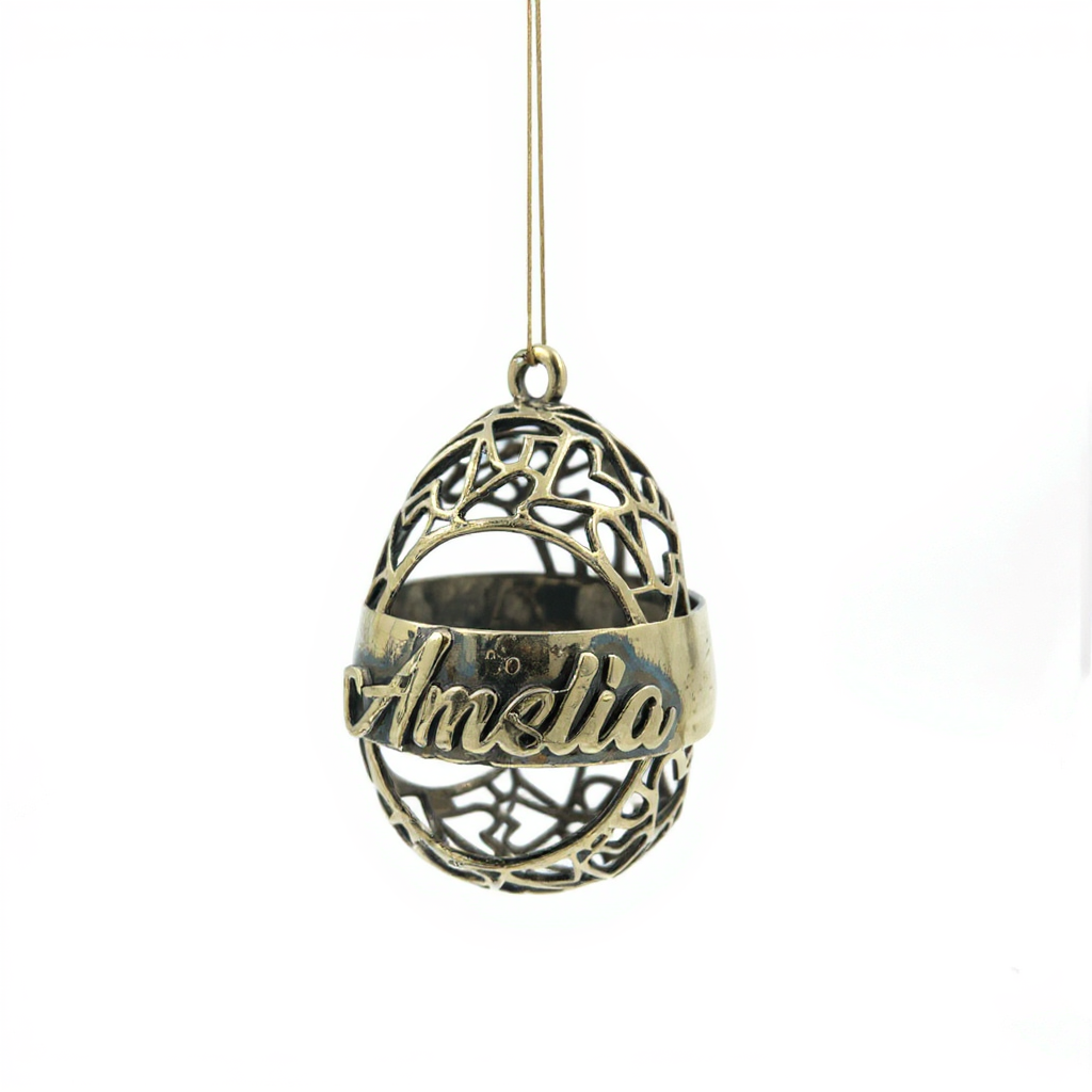 Personalized antique christmas bauble | open heart egg name ornament | set of 2 or 4