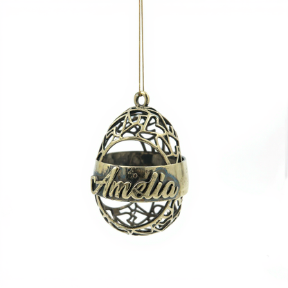 Personalized antique christmas bauble | open heart egg name ornament | set of 2 or 4