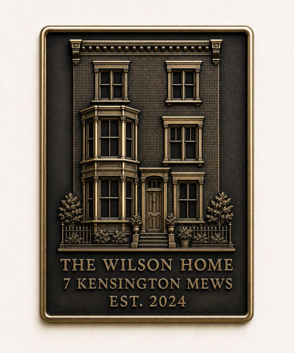 Personalised House Portrait Plaque | Custom Home Relief | Antique Brass New Home Keepsake