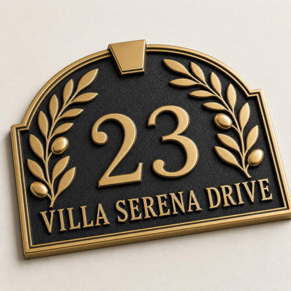Personalised House Number Sign | Antique Brass Address Plaque | Custom Street/Family Name Board