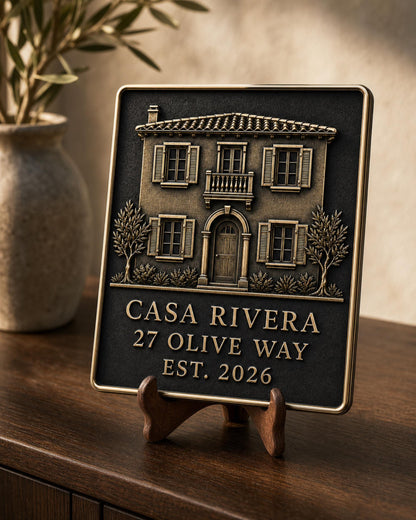 Personalised Building Portrait Plaque, Custom House Relief, Antique Brass Property Keepsake
