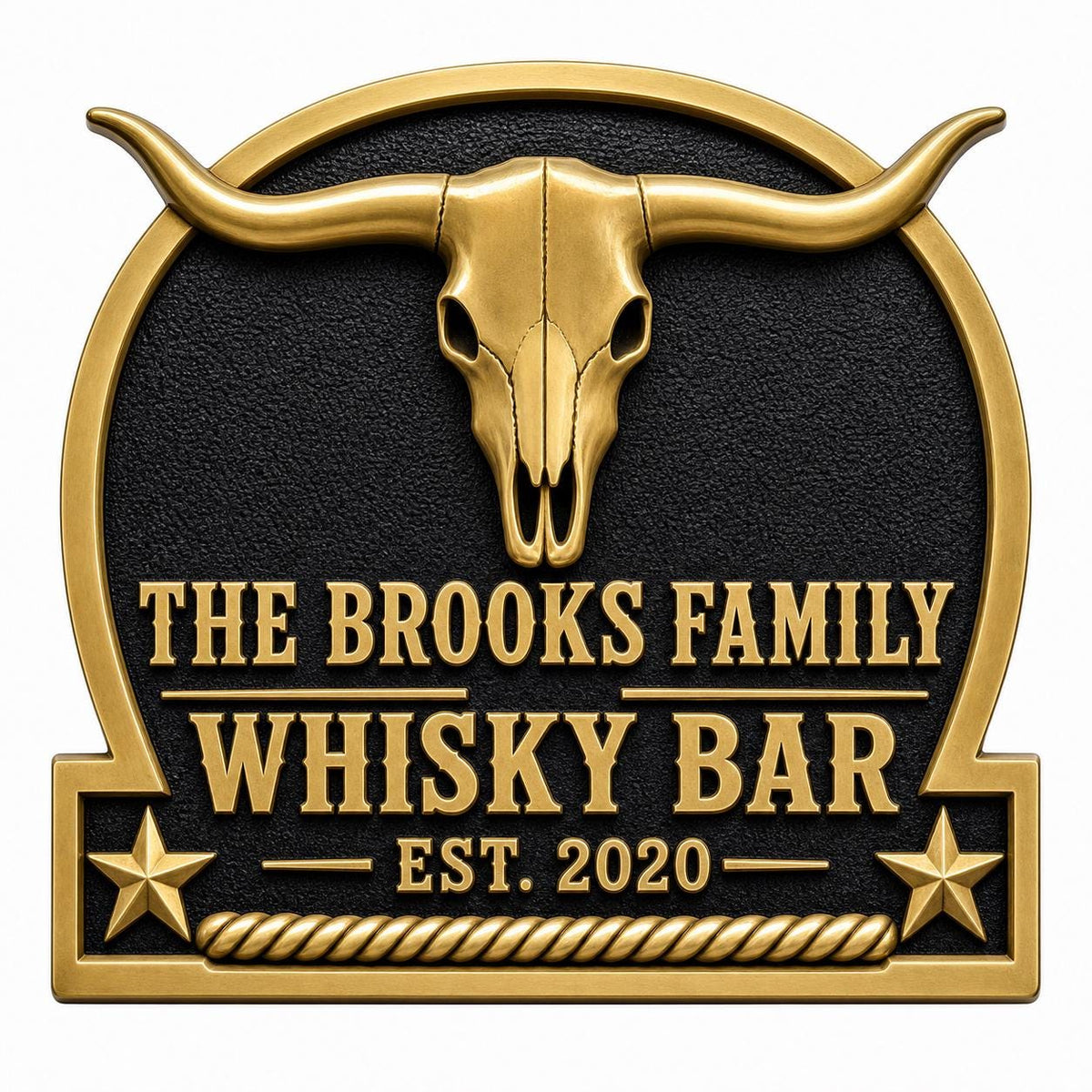 Personalised Longhorn Whisky Bar Plaque | Custom Western Ranch Sign | Handcrafted Brass Wall Decor