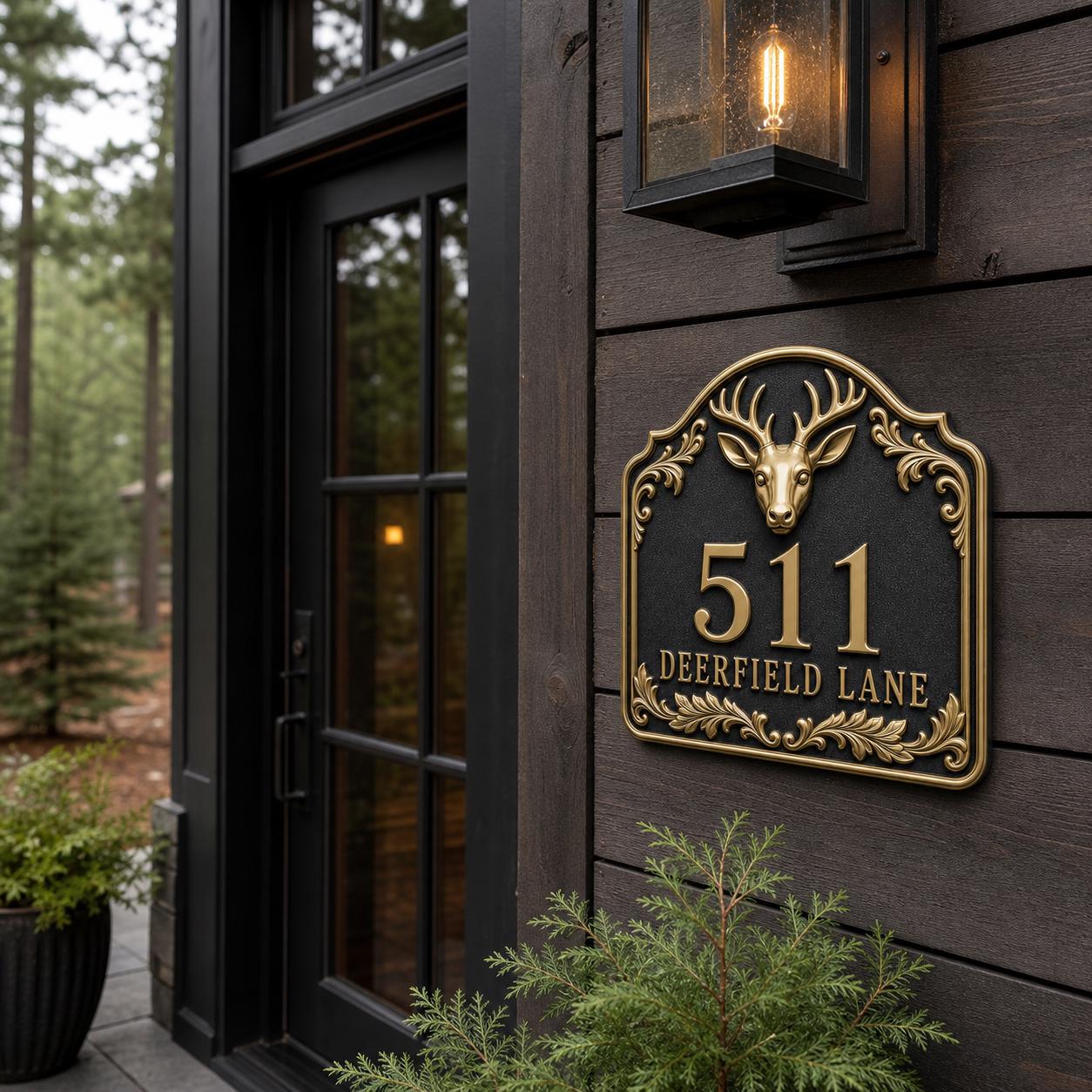 Personalised House Number Sign | Antique Brass Address Plaque | Custom Street/Family Name Board