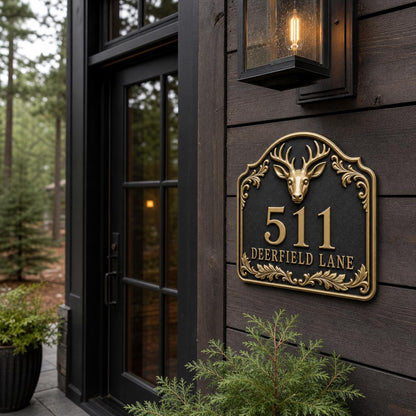 Personalised House Number Sign | Antique Brass Address Plaque | Custom Street/Family Name Board