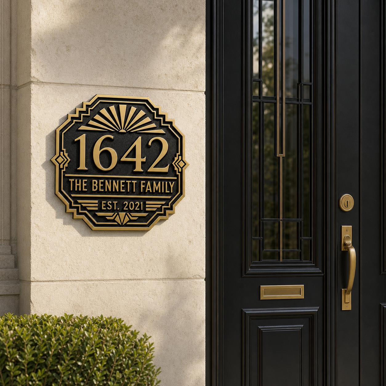Personalised House Number Sign | Antique Brass Address Plaque | Custom Street/Family Name Board