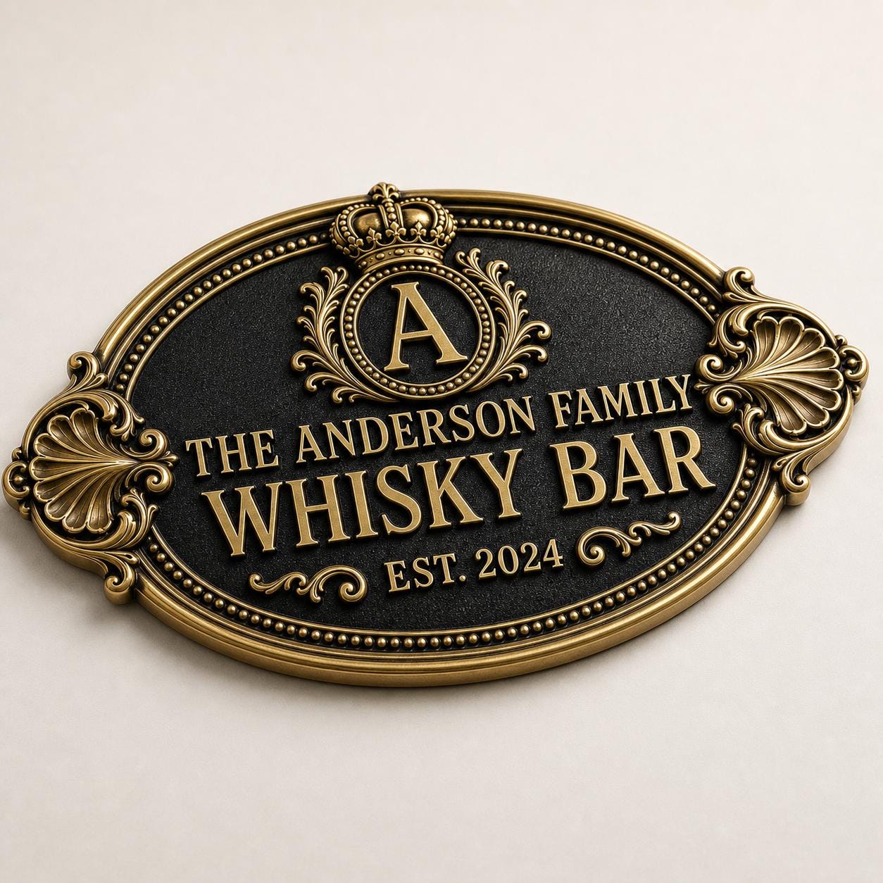 Personalised Home Bar Sign | Antique Brass Whisky Plaque | Custom Man Cave Gift
