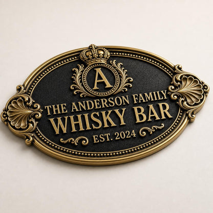 Personalised Home Bar Sign | Antique Brass Whisky Plaque | Custom Man Cave Gift