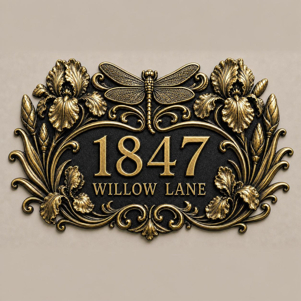 Design Your Own Custom House Number Plaque | Personalized Dragonfly Antique Brass Address Sign