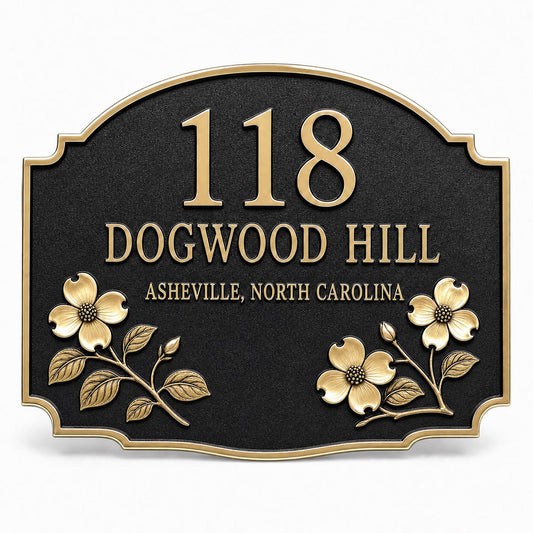 Personalised Floral Address Plaque | Custom Antique Brass House Number Sign